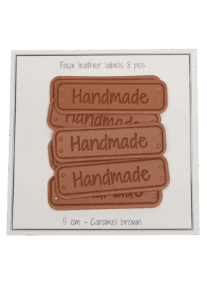 PU - leather label "Handmade" - Caramel Brown - 5 x 1.5 cm - pcs/8