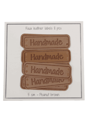 PU leather label "Handmade" -Peanut Brown - 5 x 1.5 cm - pcs/8