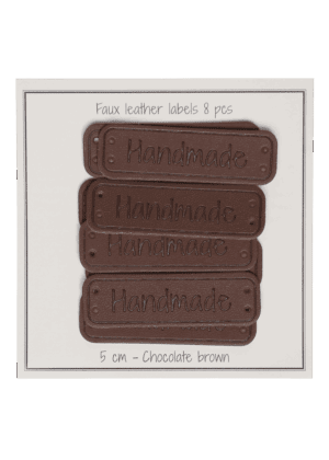 PU leather label "Handmade" - Chocolate brown - 5 x 1.5 cm - pcs/8
