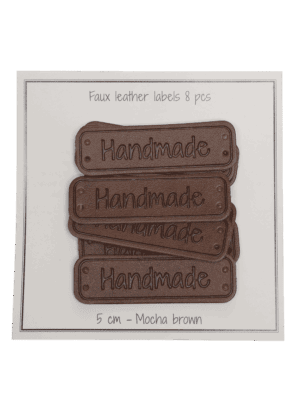 PU leather label "Handmade" - mocha brown - 5 x 1.5 cm - pcs/8