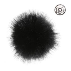 Pompon w. button - grey - medium/11 cm