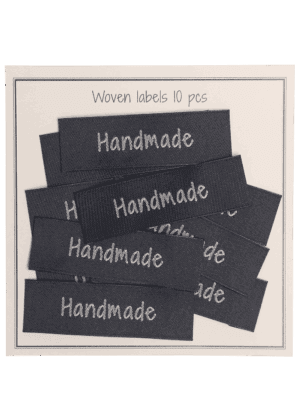 Vævede labels, enkeltsidet- grå - 50 mm x 15 mm - 10 stk. - "handmade"