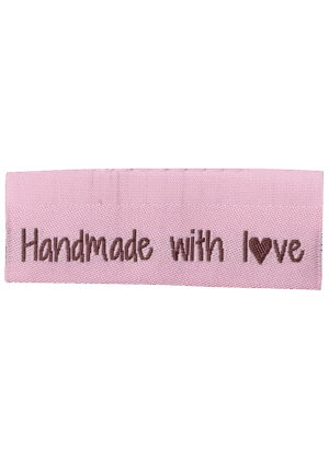 Woven labels, double sided - pink - folded - 50 x 11,5 mm -  pcs/10 - "Handmade with love"