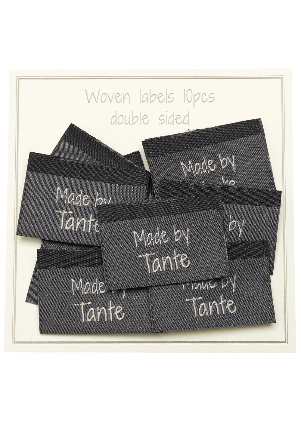 Woven labels, double sided - grey - folded 35 x 19 mm - 10 pcs. - "made by tante"