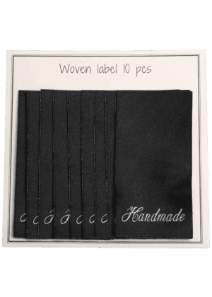 Woven labels, one sided- black -60 mm x 32 mm - set/10 - "handmade"