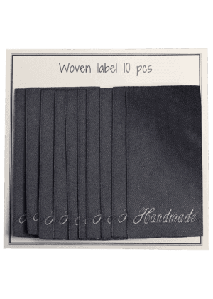 Vævede labels, enkeltsidet- mørkegrå - 60 mm x 32 mm - stk/10 - "handmade"