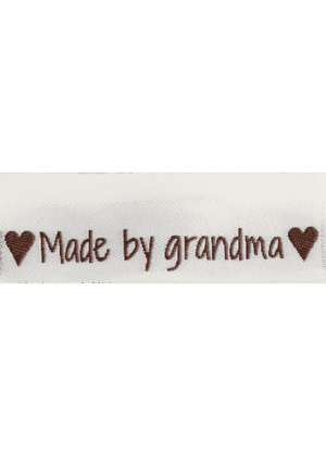 Woven labels, double sided - folded 50 x 11,5 mm - 10 pcs - "Made by Grandma"