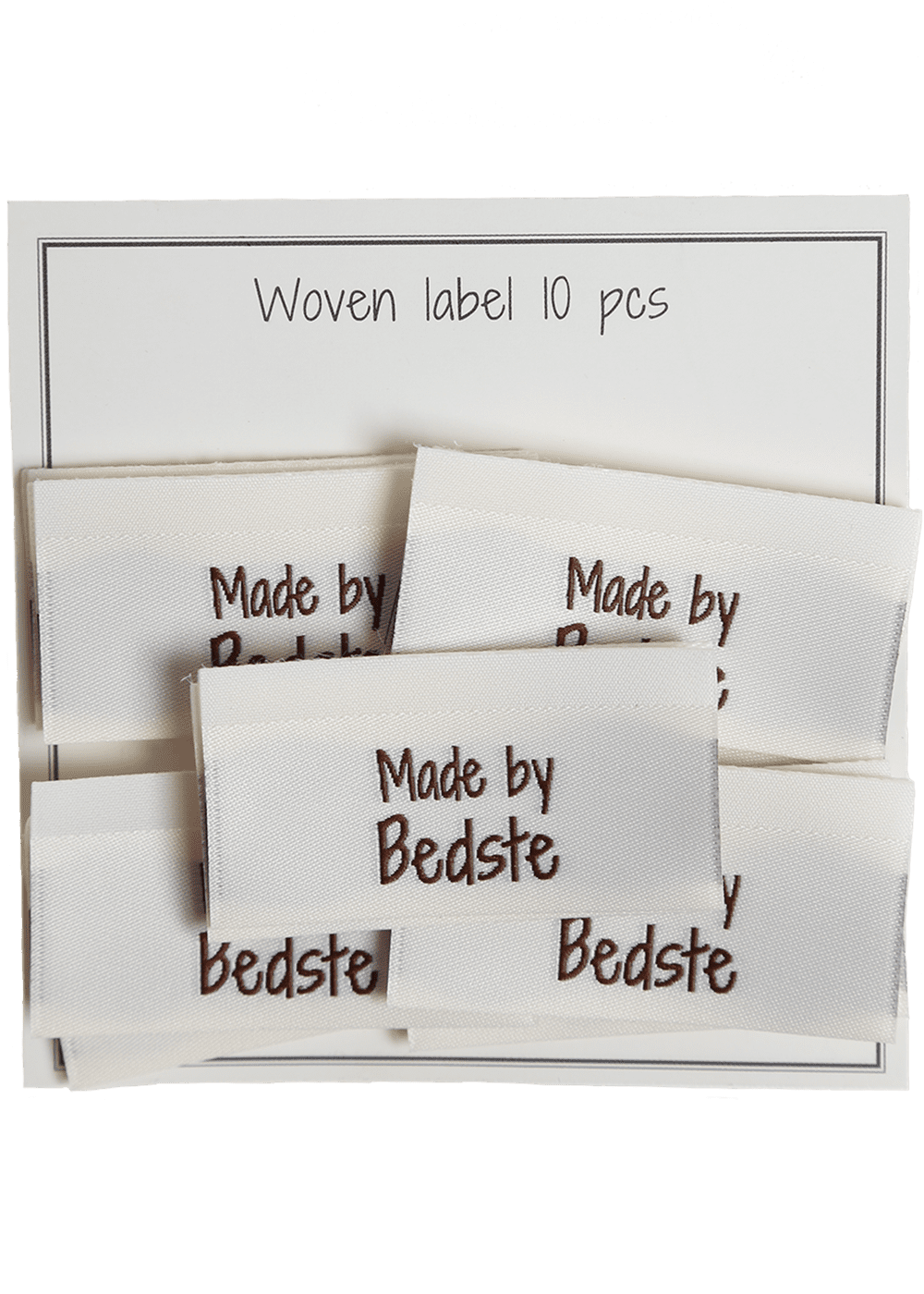 Vævede labels, dobbeltsidet - foldet - 35 x 19 mm - 10 stk. - "Made by Bedste"