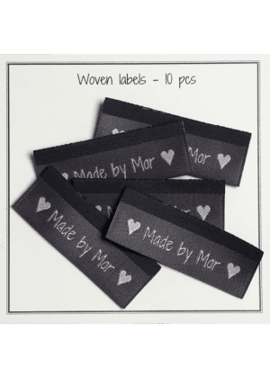 Woven labels, double sided - grey - folded - 50 x 11,5 mm -  pcs/10 - "Made by Mor"