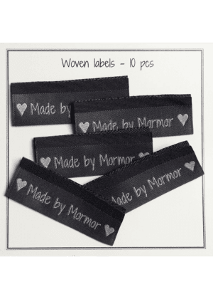 Woven labels, double sided - grey - folded - 50 x 11,5 mm -  pcs/10 - "Made by Mormor"
