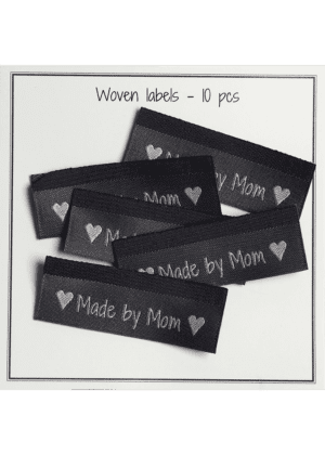 Woven labels, double sided - grey - folded - 50 x 11,5 mm -  pcs/10 - "Made by Mom"