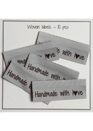 Woven labels, double sided - Sky Blue - folded - 50 x 11,5 mm -  pcs/10 - "Handmade with love"