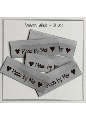 Woven labels, double sided - Sky Blue - folded - 50 x 11,5 mm -  pcs/10 - "Made by Mor"