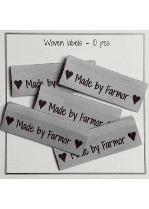 Woven labels, double sided - Sky Blue - folded - 50 x 11,5 mm -  pcs/10 - "Made by Farmor"