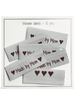 Woven labels, double sided - Sky Blue - folded - 50 x 11,5 mm -  pcs/10 - "Made by Mom"