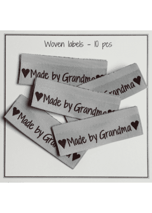 Woven labels, double sided - Sky Blue - folded - 50 x 11,5 mm -  pcs/10 - "Made by Grandma"