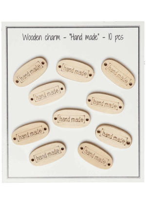Wooden charm - "Handmade" - 10 pcs