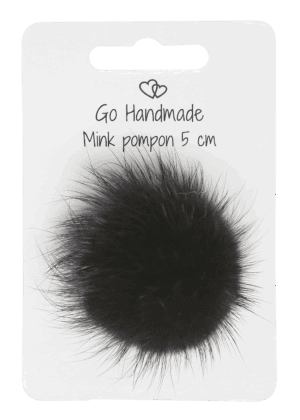 Mink pompon w. elastic strop - natural black - 5 cm