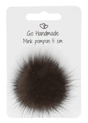 Minkpompon w. elastic strop - natural brown - 5 cm