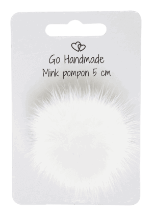 Mink pompon w. elastic strop - natural white - 5 cm