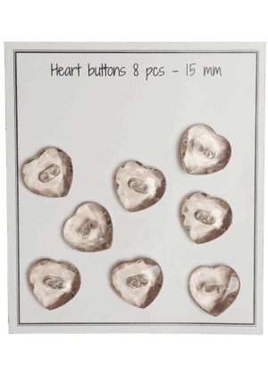 Heart buttons - 15 mm - 8 pcs. - Mushroom
