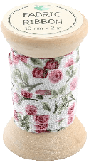 FABRIC RIBBON - ROSE ON WHITE (10 pcs.)