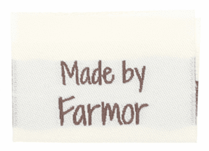 Woven labels, double sided - folded 35 x 19 mm - 10 pcs. - "made by farmor"