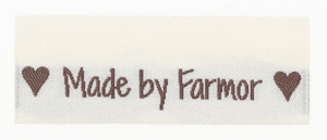 Woven labels, double sided - folded 50 x 11,5 mm - 10 pcs. - "made by farmor"