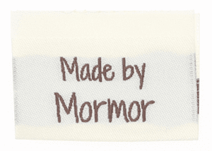 Woven labels, double sided - folded 35 x 19 mm - 10 pcs. - "made by mormor"