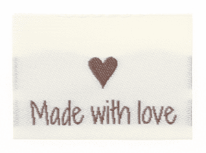 Woven labels, double sided - folded 35 x 19 mm - 10 pcs. - "made with love"