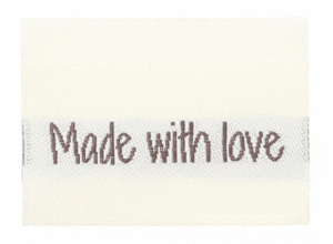 Woven labels, double sided - folded - 35 x 19 mm - 10 pcs. "made with love"