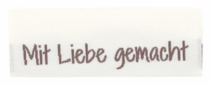 Woven labels, double sided - folded 50 x 11,5 mm - 10 pcs. - "Mit liebe gemacht"