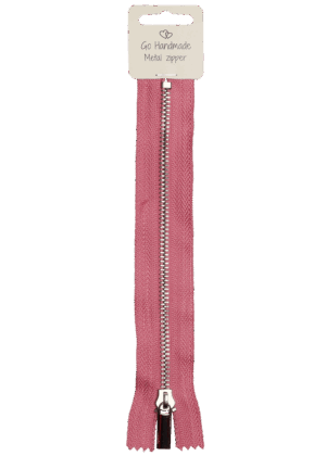 Metal zipper - pink w. silver zipper - 20 cm