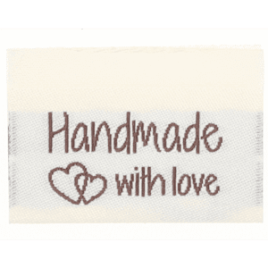 Woven labels, double sided - foldet - 35 x 19 mm - 10 pcs. - "Handmade with love"
