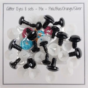 Glitter Eyes 8 sets - 1 set 12 mm Pink/Blue/Orange/Silver + 1 set 16 mm Pink/Blue/Orange/Silver